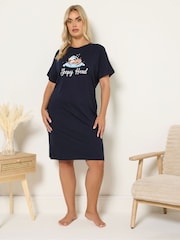 Yours Curve Blue Sleepyhead Sloth Sleep T-Shirt - Image 1 of 5