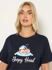 Yours Curve Blue Sleepyhead Sloth Sleep T-Shirt - Image 4 of 5