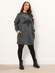 Yours Curve Grey Star Logo Sweatshirt Dress - Image 1 of 5
