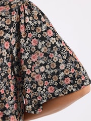 Yours Curve Black Floral Pleated Front Top - Image 4 of 5