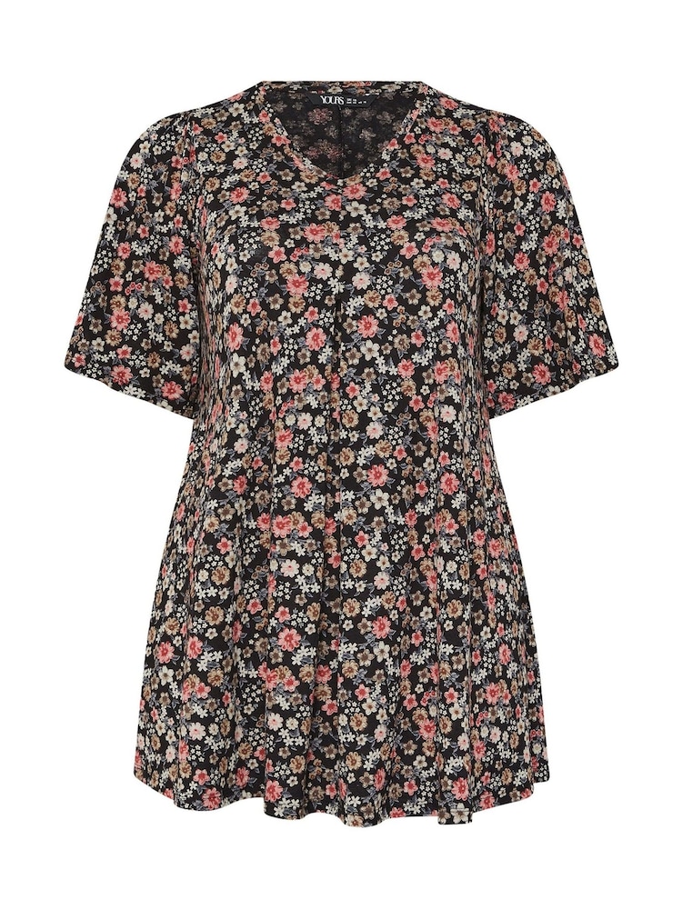 Yours Curve Black Floral Pleated Front Top - Image 5 of 5