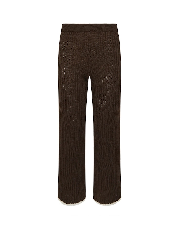 PixieGirl Petite Brown Side Stripe Knitted Wide Leg Trousers - Image 2 of 2