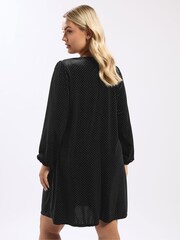 Yours Curve Black Bow Glitter Spot Dress - Image 2 of 5