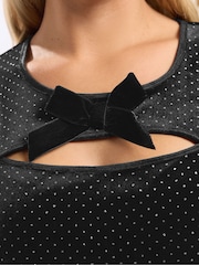 Yours Curve Black Bow Glitter Spot Dress - Image 4 of 5