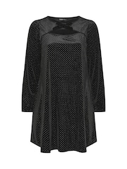 Yours Curve Black Bow Glitter Spot Dress - Image 5 of 5