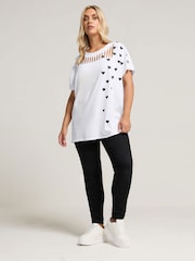 Yours Curve White Printed Heart Slash Top - Image 2 of 5