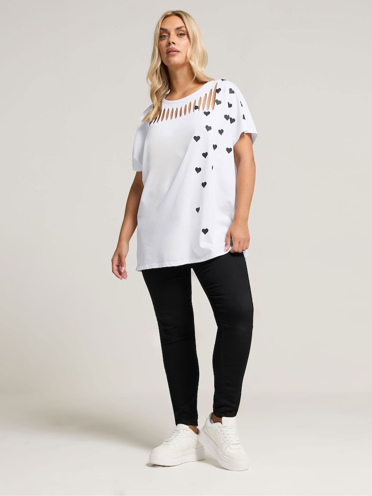 Yours Curve White Printed Heart Slash Top - Image 2 of 5 Yours Curve White Printed Heart Slash Top - Image 2 of 5