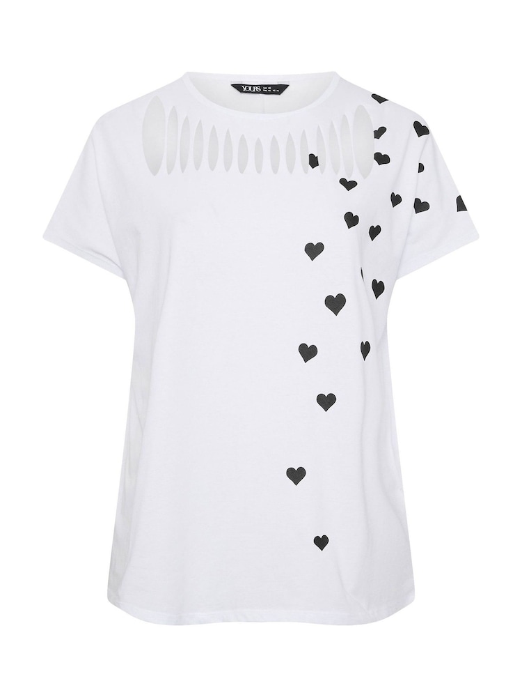 Yours Curve White Printed Heart Slash Top - Image 5 of 5 Yours Curve White Printed Heart Slash Top - Image 5 of 5
