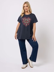 Yours Curve Blue Stitch Placement T-Shirt - Image 2 of 5