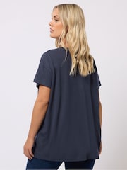 Yours Curve Blue Stitch Placement T-Shirt - Image 3 of 5