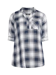Yours Curve Blue Viscose Overhead Check Shirt - Image 5 of 5