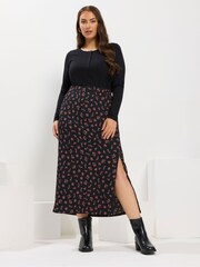 Yours Curve Black Textured Tube Skirt - Image 1 of 5