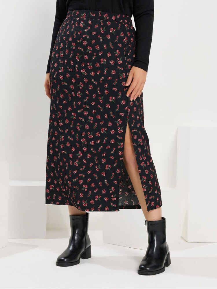Yours Curve Black Textured Tube Skirt - Image 2 of 5