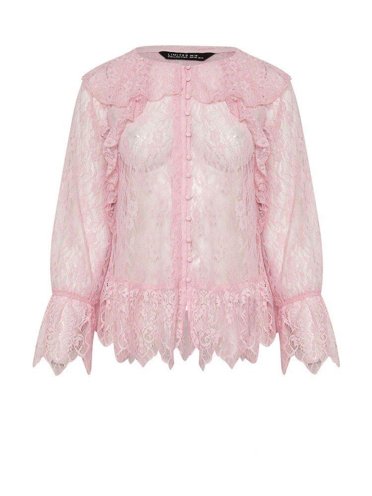 Yours Curve Pink Limited Lace Frill Blouse - Image 5 of 5 Yours Curve Pink Limited Lace Frill Blouse - Image 5 of 5