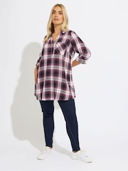 Yours Curve Black Viscose Overhead Check Shirt - Image 2 of 5