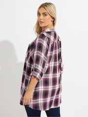 Yours Curve Black Viscose Overhead Check Shirt - Image 3 of 5