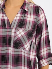 Yours Curve Black Viscose Overhead Check Shirt - Image 4 of 5