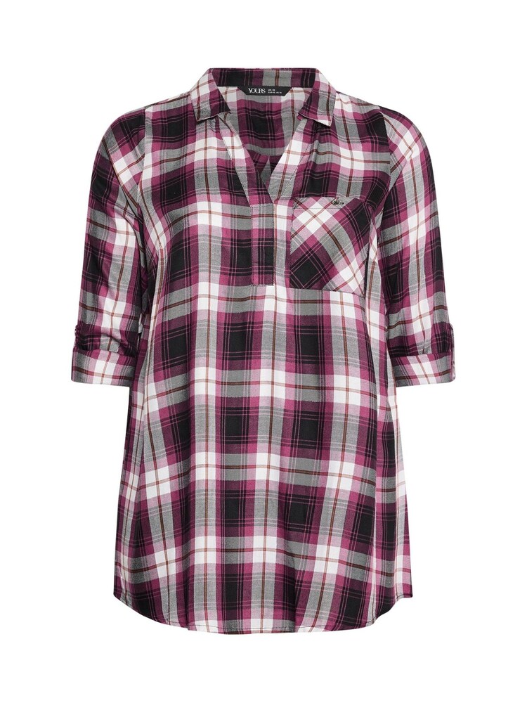 Yours Curve Black Viscose Overhead Check Shirt - Image 5 of 5