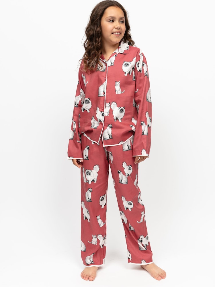 Cyberjammies Brown Josie Cat Print Pyjamas Set - Image 1 of 4 Cyberjammies Brown Josie Cat Print Pyjamas Set - Image 1 of 4