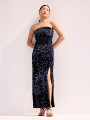 Ro&Zo Blue Petite Batik Print Gathered Waist Dress - Image 1 of 3