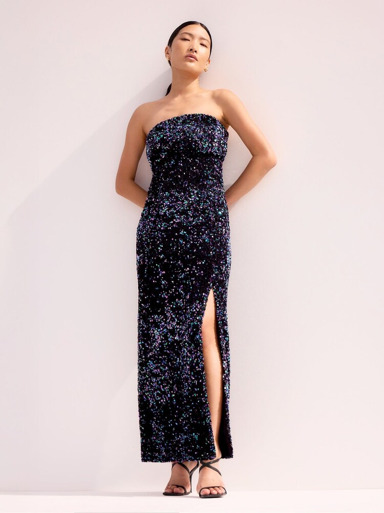 Ro&Zo Blue Petite Batik Print Gathered Waist Dress - Image 1 of 3