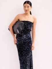 Ro&Zo Blue Petite Batik Print Gathered Waist Dress - Image 2 of 3