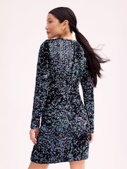 Ro&Zo Blue Petite Cluster Sequin Long Sleeve Short Dress - Image 3 of 3