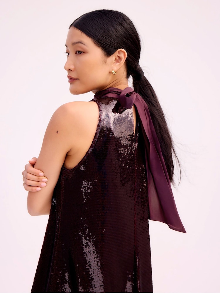Ro&Zo Red Freya Sequin Halter Neck Dress - Image 3 of 3
