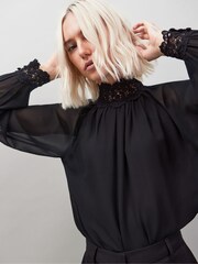 Ro&Zo Black Lace Neck And Cuff Blouse - Image 2 of 3