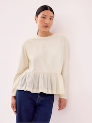 Ro&Zo Cream Peplum Long Sleeve T-Shirt - Image 1 of 5