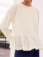 Ro&Zo Cream Peplum Long Sleeve T-Shirt - Image 4 of 5