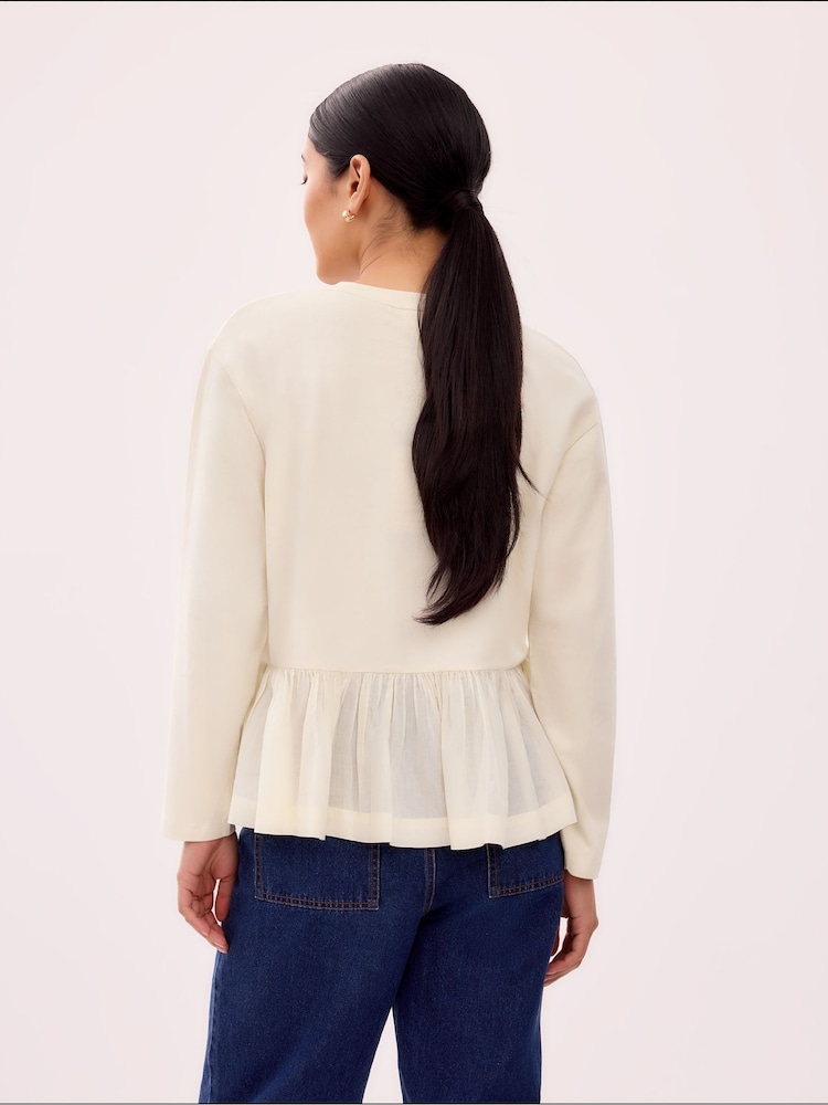 Ro&Zo Cream Peplum Long Sleeve T-Shirt - Image 5 of 5