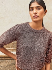 Ro&Zo Brown Sparkle Knit Jumper - Image 3 of 3