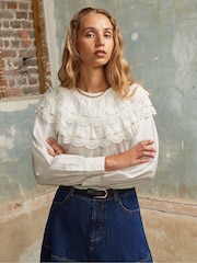 Ro&Zo White Crochet Double Frill Blouse - Image 1 of 3
