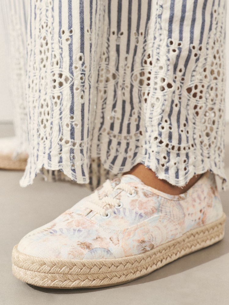 White/Blue Forever Comfort® Espadrille Lace Up Trainers - Image 10 of 10 White/Blue Forever Comfort® Espadrille Lace Up Trainers - Image 10 of 10