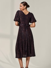 Jolie Moi Brown Puff Sleeve Mesh Midi Dress - Image 2 of 6