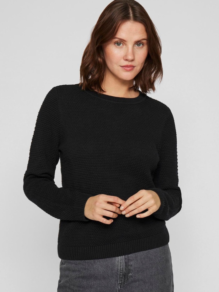 VILA Black Long Sleeve Knit Textured Top - Image 1 of 4