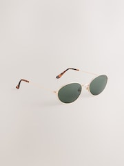 Khaki Green Round Metal Sunglasses - Image 1 of 3