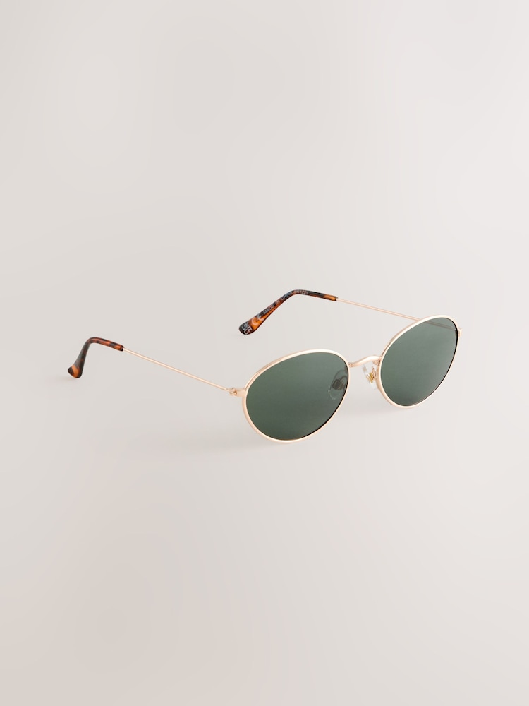 Khaki Green Round Metal Sunglasses - Image 1 of 3