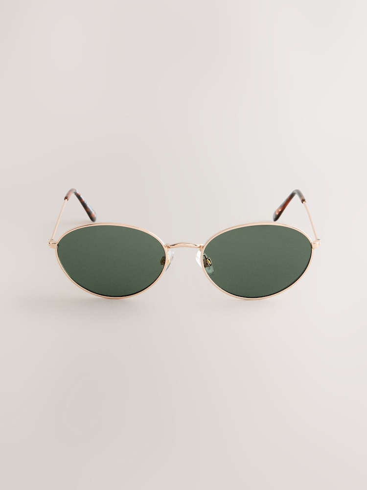 Khaki Green Round Metal Sunglasses - Image 2 of 3