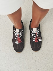 Chocolate Brown N.Premium Leather Slim Sole Charm Lace Up Trainers - Image 1 of 6