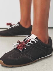 Chocolate Brown N.Premium Leather Slim Sole Charm Lace Up Trainers - Image 4 of 6