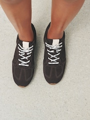 Chocolate Brown N.Premium Leather Slim Sole Charm Lace Up Trainers - Image 6 of 6