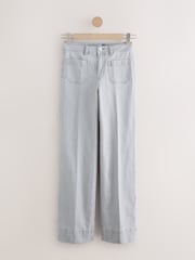 Light Grey Patch Pocket Wide Leg Jeans - Image 1 of 4