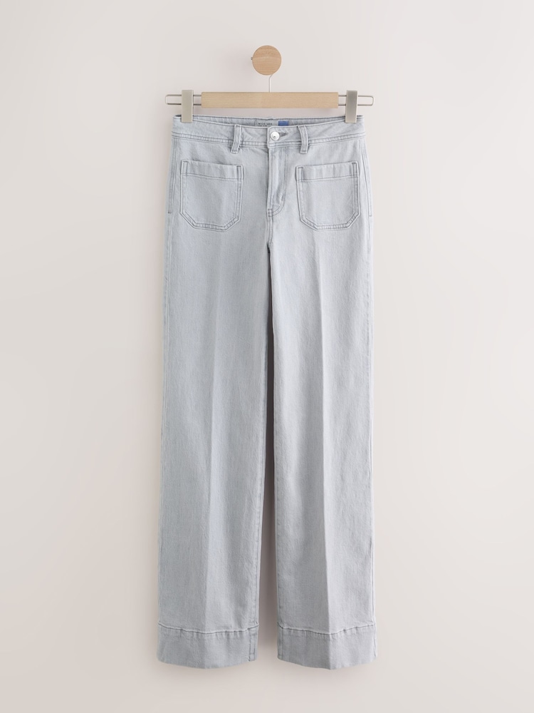 Light Grey Patch Pocket Wide Leg Jeans - Image 1 of 4