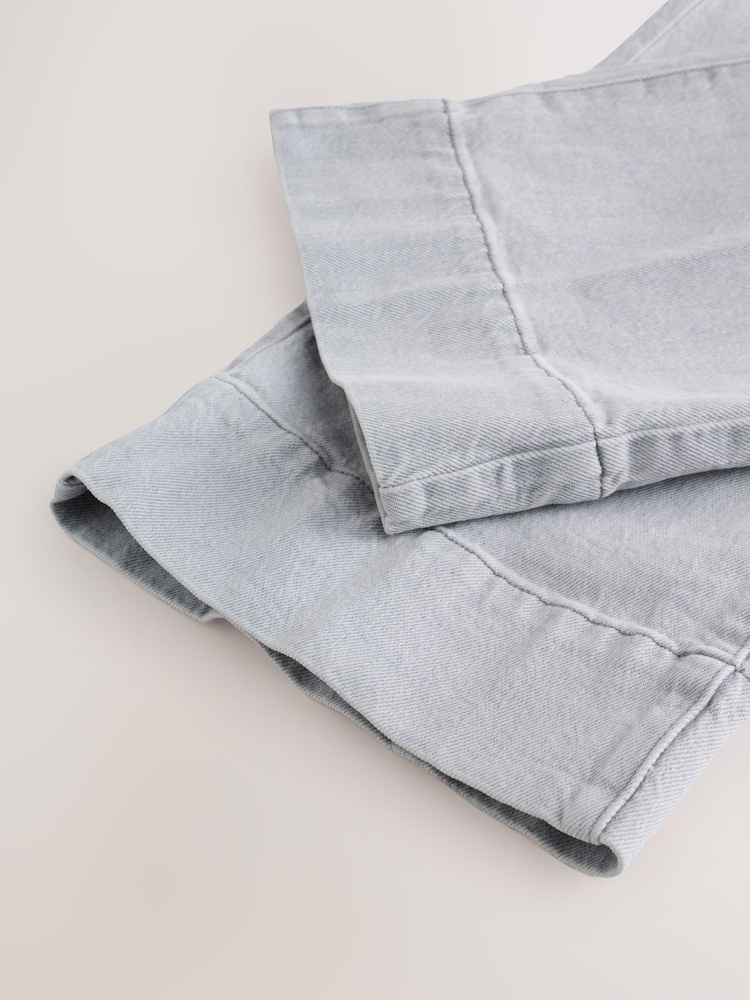 Light Grey Patch Pocket Wide Leg Jeans - Image 4 of 4