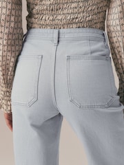 Light Grey Patch Pocket Wide Leg Jeans - Image 5 of 9