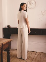 Neutral Stripe Cinched Waist Peplum Short Sleeve Pyjamas - Image 3 of 8