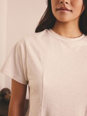 Neutral Stripe Cinched Waist Peplum Short Sleeve Pyjamas - Image 4 of 8