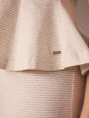 Neutral Stripe Cinched Waist Peplum Short Sleeve Pyjamas - Image 5 of 8